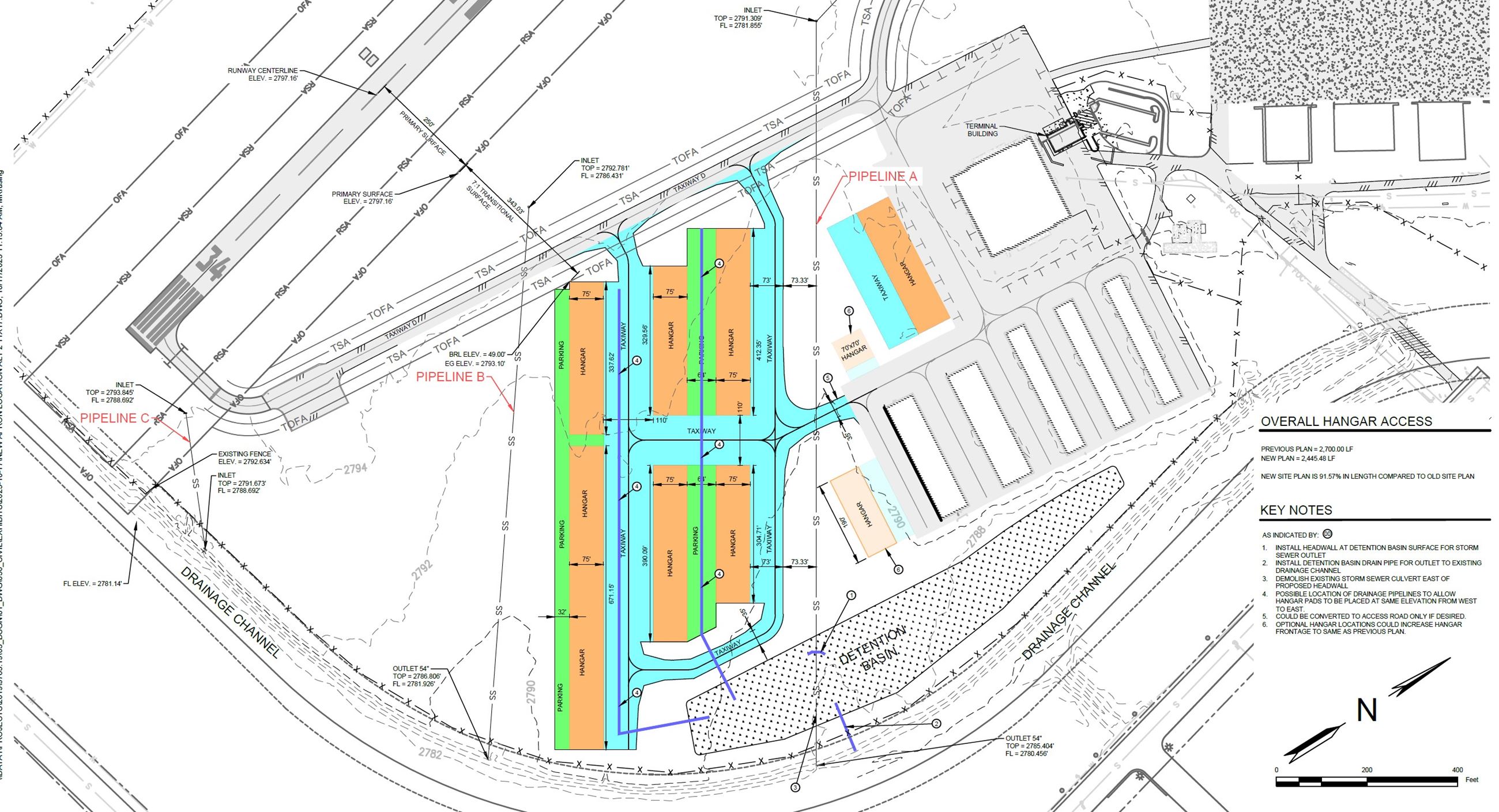 Map showing the new hangar development area at Midland Airpark